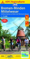 ADFC-Regionalkarte Bremen-Minden Mittelweser, 1:75.000, reiß- und wetterfest, GPS-Tracks Download