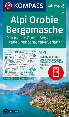 KOMPASS Wanderkarte 104 Alpi Orobie Bergamasche