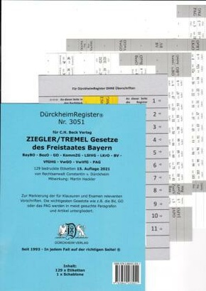 DürckheimRegister® ZIEGLER TREMEL Gesetze Freistaat Bayern SW, OHNE Stichworte