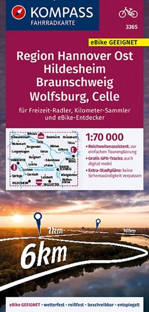 KOMPASS Fahrradkarte 3365 Region Hannover Ost, Hildesheim, Braunschweig, Wolfsburg, Celle 1:70.000
