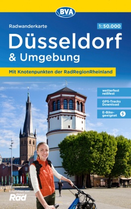 Radwanderkarte BVA Düsseldorf & Umgebung, mit Knotenpunkten der RadRegionRheinland, 1:50.000, reiß- und wetterfest, GPS-