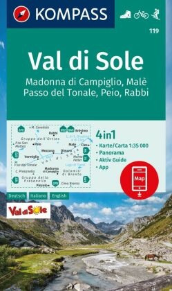 KOMPASS Wanderkarte 119 Val di Sole, Madonna di Campiglio, Malè, Passo del Tonale, Peio, Rabbi 1:35.000