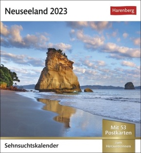 Neuseeland Sehnsuchtskalender 2023. Ein kleiner Kalender mit einer Rundreise in Bildern. Wochenkalender mit 53 Postkarte