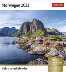 Norwegen Sehnsuchtskalender 2023. Urlaubsträume in einem Tischkalender im Postkartenformat. Jede Woche tolle Eindrücke v