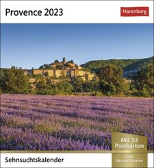 Provence Sehnsuchtskalender 2023. Kleiner Kalender zum Aufstellen, mit 53 Postkarten zum Sammeln und verschicken. Dekora