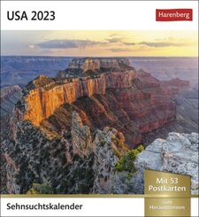 USA Sehnsuchtskalender 2023. Wöchentlich Postkarten in einem kleinen Kalender. Foto-Kalender mit typisch amerikanischen