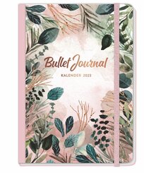 Blätter Bullet Journal A5. Taschenkalender 2023 mit Punktraster, Gummiband und Lesebändchen. Praktischer Buch-Kalender f