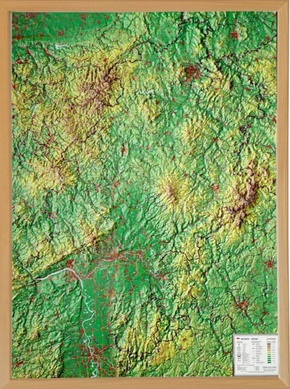 Hessen, Reliefkarte Gross 1:350.000 mit Naturholzrahmen
