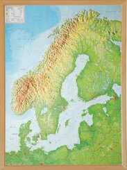 Skandinavien, Reliefkarte 1:2.900.000 mit Naturholzrahmen
