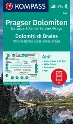 KOMPASS Wanderkarte 145 Pragser Dolomiten, Naturpark Fanes-Sennes-Prags, Dolomiti di Braies, Parco Naturale Fanes-Senes-
