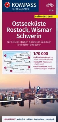 KOMPASS Fahrradkarte 3318 Ostseeküste, Rostock, Wismar, Schwerin 1:70.000