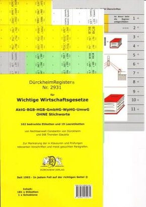 DürckheimRegister® WICHTIGE WIRTSCHAFTSGESETZE (BGB, HGB, GmbHG, AktG, UmwG) §§ und Gesetze OHNE Stichworte