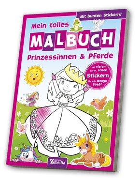 Malbuch mit Stickern: Prinzessin, Pferde, Ponys