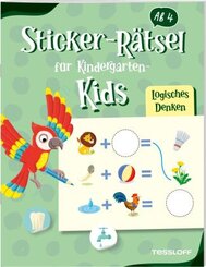 Sticker-Rätsel für Kindergarten-Kids. Logisches Denken