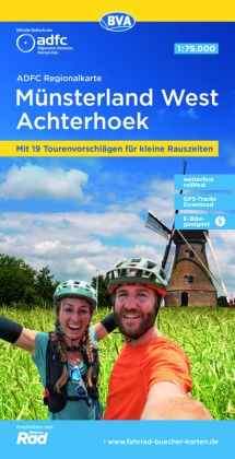 ADFC-Regionalkarte Münsterland West / Flusslandschaft Achterhoek, 1:75.000, mit Tagestourenvorschlägen, reiß- und wetter