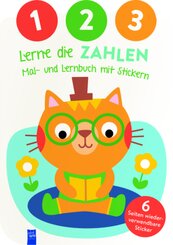 1,2,3 - Lerne die Zahlen - Mal- und Lernbuch mit Stickern (Cover Katze)