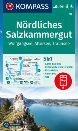 KOMPASS Wanderkarte 18 Nördliches Salzkammergut, Wolfgangsee, Attersee, Traunsee 1:50.000