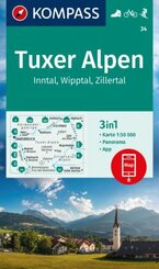 KOMPASS Wanderkarte 34 Tuxer Alpen, Inntal, Wipptal, Zillertal 1:50.000