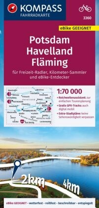 KOMPASS Fahrradkarte 3360 Potsdam, Havelland, Fläming mit Knotenpunkten 1:70.000