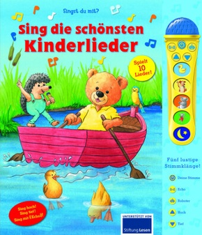 Sing die schönsten Kinderlieder - Mikrofonbuch - Pappbilderbuch mit abnehmbarem Mikrofon mit 5 lustigen Stimmklängen und