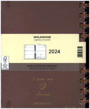 Moleskine 12 Monats Life Kalender mit Spiralbindung 2024, XL 19X25, Crush Almond