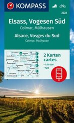 KOMPASS Wanderkarten-Set 2222 Elsass, Vogesen Süd, Alsace, Vosges du Sud, Colmar, Mülhausen, Mulhouse (2 Karten) 1:50.00
