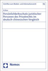 Persönlichkeitsschutz juristischer Personen des Privatrechts im deutsch-chinesischen Vergleich