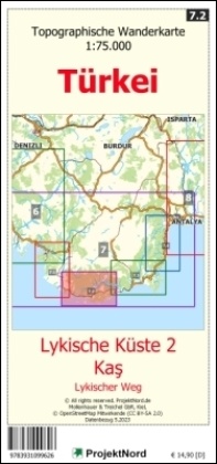 Lykische Küste 2 - Kas - Lykischer Weg - Topographische Wanderkarte 1:75.000 Türkei (Blatt 7.2)