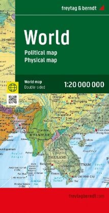 World map, political - physical, english, 1:20.000.000, folded, freytag & berndt