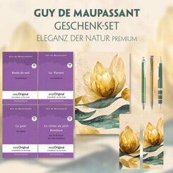 Guy de Maupassant Geschenkset - 4 Bücher (mit Audio-Online) + Eleganz der Natur Schreibset Premium, m. 4 Beilage, m. 4 B