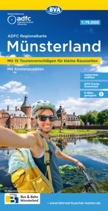 ADFC-Regionalkarte Münsterland, 1:75.000, mit Tagestourenvorschlägen, reiß- und wetterfest, E-Bike-geeignet, mit Knotenp
