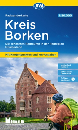 Radwanderkarte BVA Kreis Borken mit Knotenpunkten und km-Angaben, 1:50.000, reiß- und wetterfest, GPS-Tracks Download, E