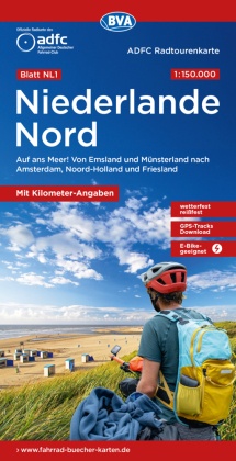 ADFC-Radtourenkarte NL 1 Niederlande Nord 1:150.000, reiß- und wetterfest, E-Bike geeignet, GPS-Tracks Download, mit Kno