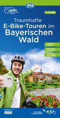 ADFC-Regionalkarte Traumhafte E-Bike-Touren im Bayerischen Wald, 1:75.000, mit Tagestourenvorschlägen, reiß- und wetterf