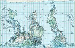 Physische Weltkarte Petersprojektion, s&uuml;dorientiert und pazifikzentriert, Englisch(130 x 82 cm)