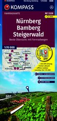 KOMPASS Fahrradkarte 3328 N&uuml;rnberg, Bamberg, Steigerwald 1:70.000