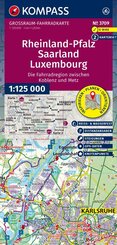 KOMPASS Gro&szlig;raum Fahrradkarte 3709 Rheinland-Pfalz, Saarland, Luxembourg mit Knotenpunkten 1:125.000