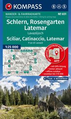 KOMPASS Wanderkarte 651 Schlern, Rosengarten, Latemar, Lavaz&eacute;joch / Sciliar, Catinaccio, Latemar, P.so di Lavaz&eacute; 1:25.000