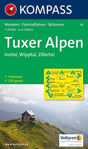 KOMPASS Wanderkarte Tuxer Alpen, Inntal, Wipptal, Zillertal