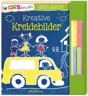 Kreative Kreidebilder - 4 Malkreiden, über 100 Sticker, Schablonen & Bastelmaterial