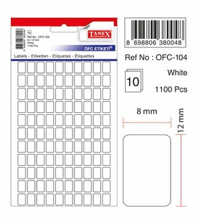 TANEX OFC-104 Vielzweck Etiketten selbstklebend (8 x 12 mm) weiß, 1100 Etiketten selbstklebend