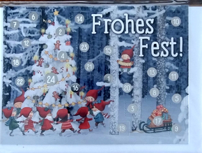 Adventskalender – Faltkarte mit 24 Türen inklusive Umschlag. Frohes Fest!