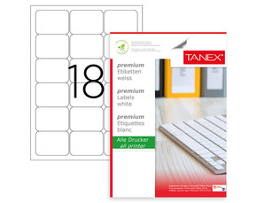 Premium Etiketten selbstklebend weiß 63,5 x 46,6 mm 25 Blatt A4 (450 Etiketten)
