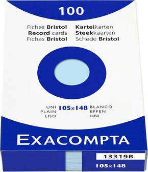 100 Karteikarten - Exacompta, DIN A6, 105 x 148 mm, blanko - azurblau