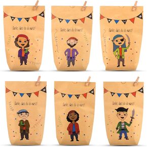 Piraten Geschenktüten aus Kraftpapier (6 Sets)