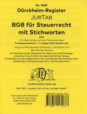 DürckheimRegister® BGB im Steuerrecht 2022 MIT STICHWORTEN