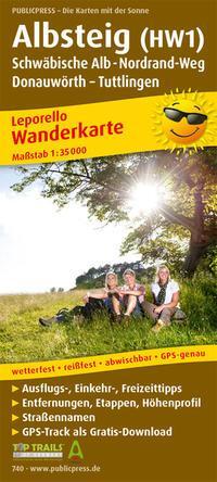 PublicPress Leporello Wanderkarte Albsteig (HW1), Schwäbische Alb-Nordrandweg, Donauwörth - Tuttlingen