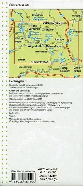 Wipperfürth, Lüdenscheid, Meinerzhagen, topographische Wanderkarte NRW