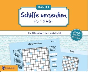 Schiffe versenken. Jetzt ohne Gegner alleine spielen. Der Spiele-Klassiker als Einzel-Spieler-Version. Gedächtnistraining und Logik-Spiel für stundenlangen Rätsel-Spaß. Rätsel-Block im XXL-Format