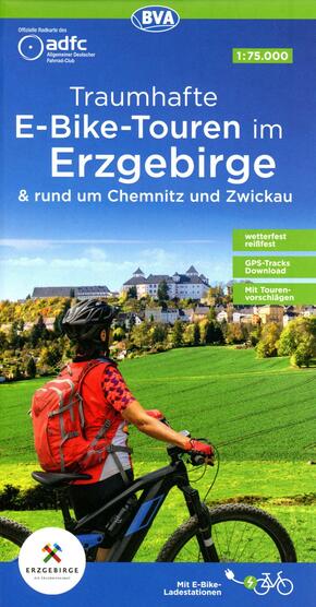 ADFC-Regionalkarte Traumhafte E-Bike-Touren im Erzgebirge, 1:75.000, mit Tagestourenvorschlägen, reiß- und wetterfest, G